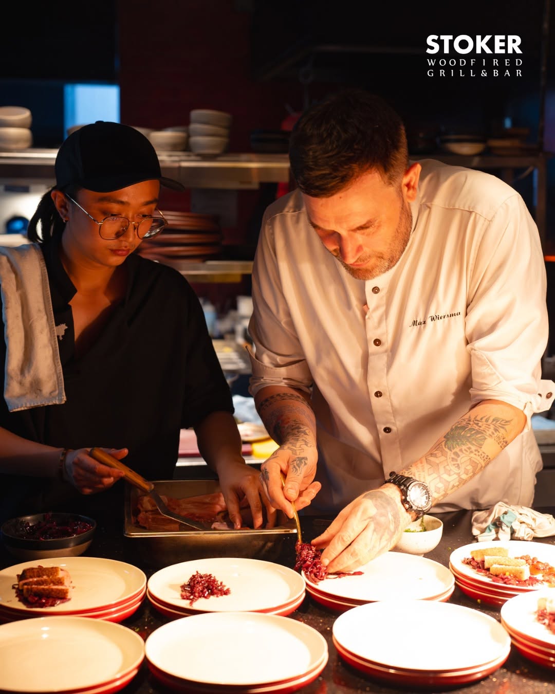 Chef plating food